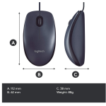 Logitech B100 Wired Right & Left Handed Optical USB Mouse, Black (1)